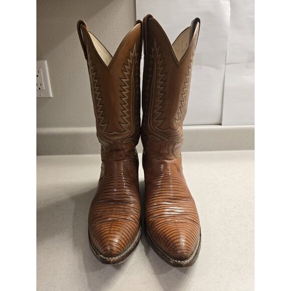 VTG Dan Post BOOTS MENS SZ 10 1/2 D  Lizard Print Leather Western COWBOY 6846 - Picture 1 of 6